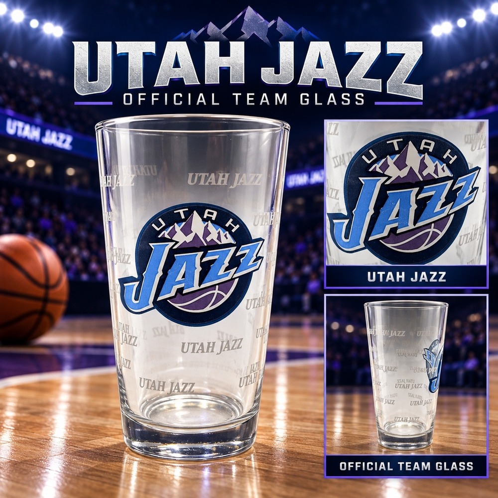 NBA Utah Jazz Official Team Glass Clear Pint Logo Barware Drinkware
